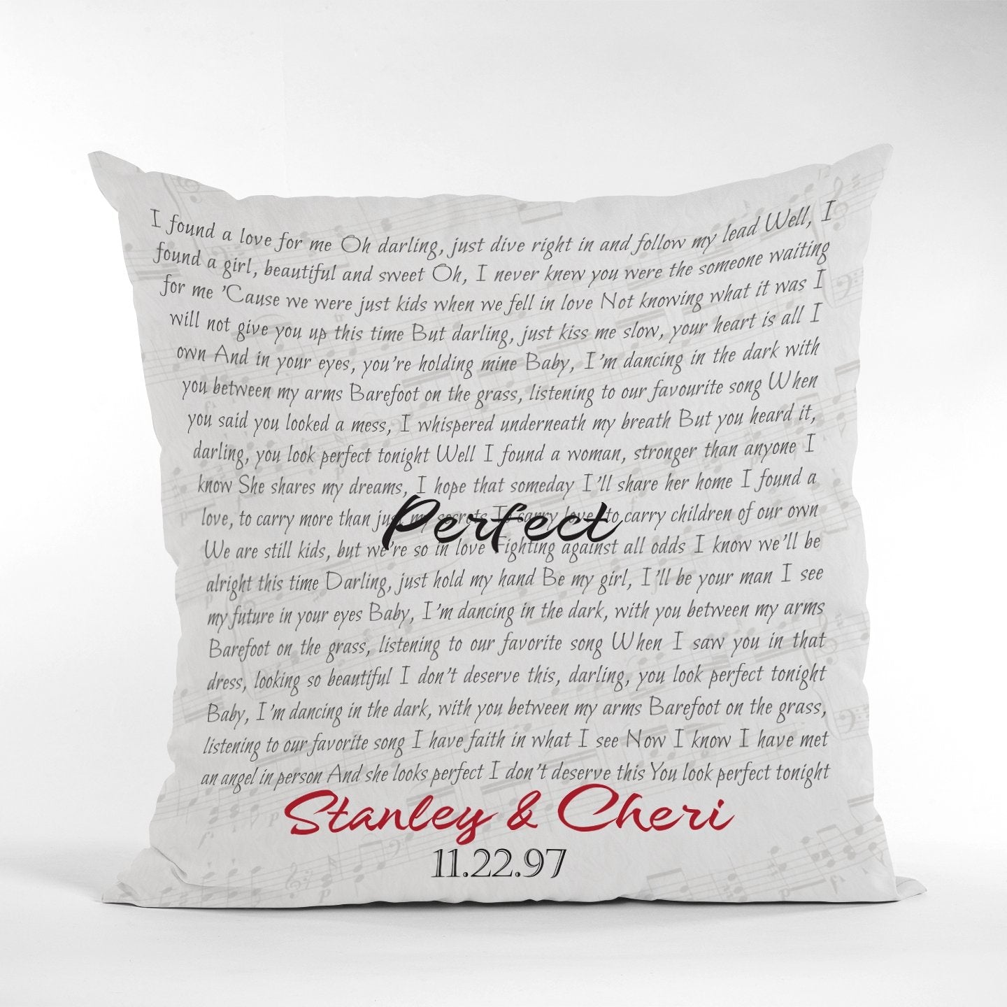 Custom Song Lyrics, Personalized Name And Date White Pillow