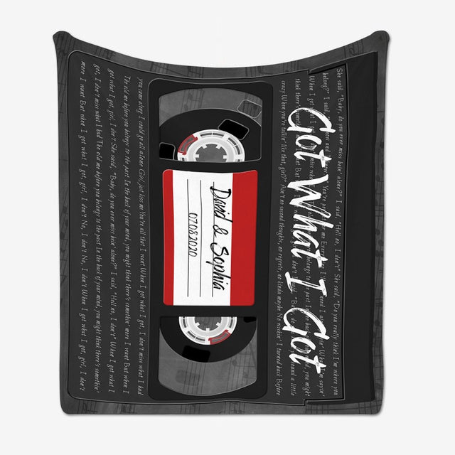 Custom Song Lyrics, Personalized Name, Date, Song Name VHS Tape Canvas Wall Art Blanket