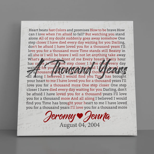 Custom Song Lyrics, Personalized Song Name And Text, Heart Shape, Canvas Wall Art