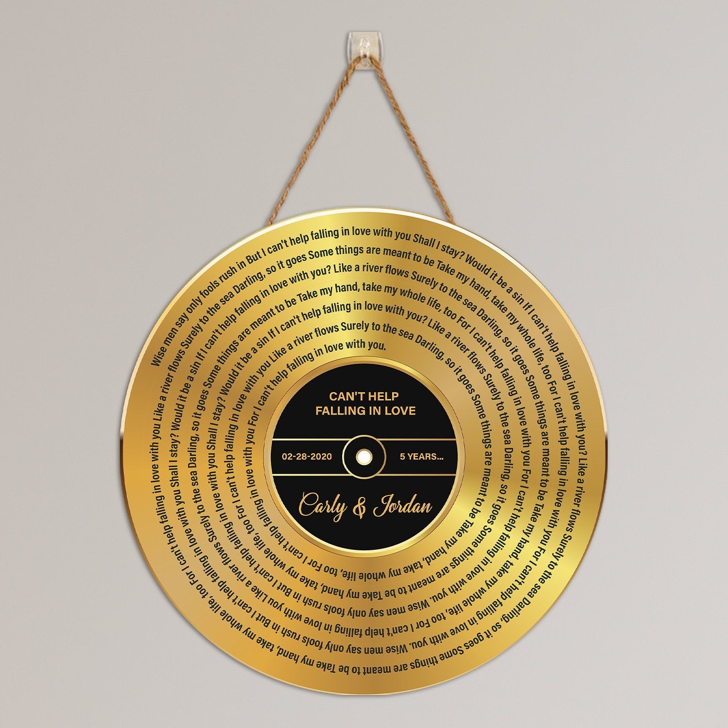 Custom Song Lyrics, Personalized Song Name And Text, Vinyl Record Gold Style, Round Wood Sign