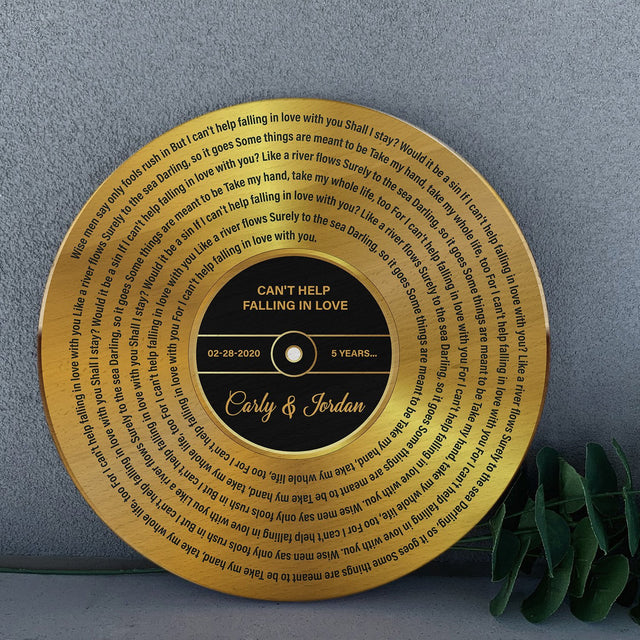 Custom Song Lyrics, Personalized Song Name And Text, Vinyl Record Gold Style, Round Wood Sign