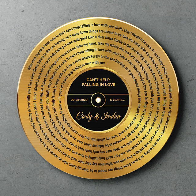 Custom Song Lyrics, Personalized Song Name And Text, Vinyl Record Gold Style, Round Wood Sign