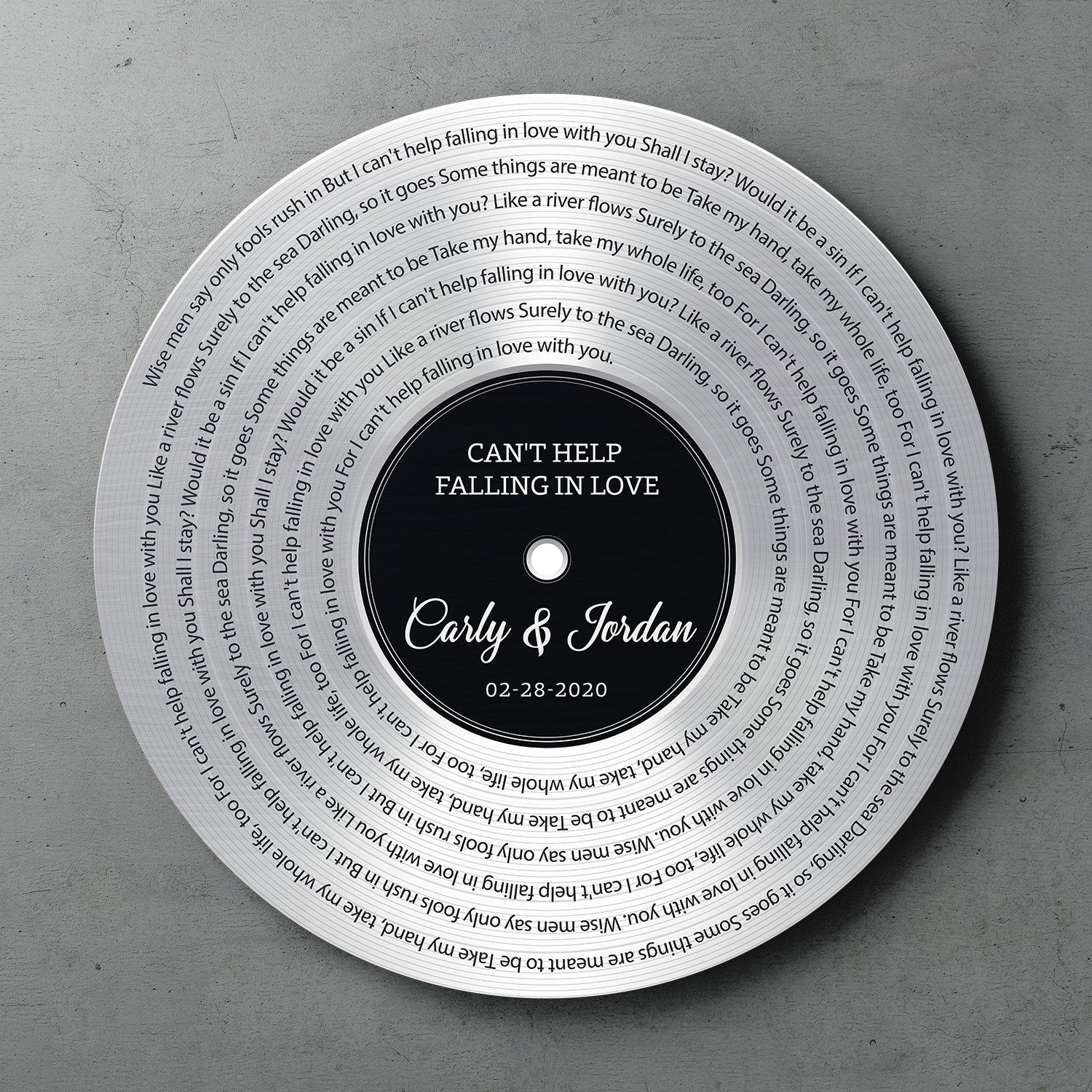 Custom Song Lyrics, Personalized Song Name And Text, Vinyl Record, Silver Style, Round Wood Sign