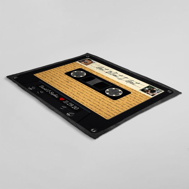 Custom Song Lyrics, Personalized Text And Upload Photo, Black Cassette Tape Blanket