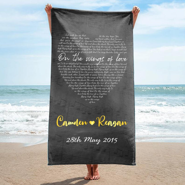 Custom Song Lyrics, Personalized Text Black Background Towel