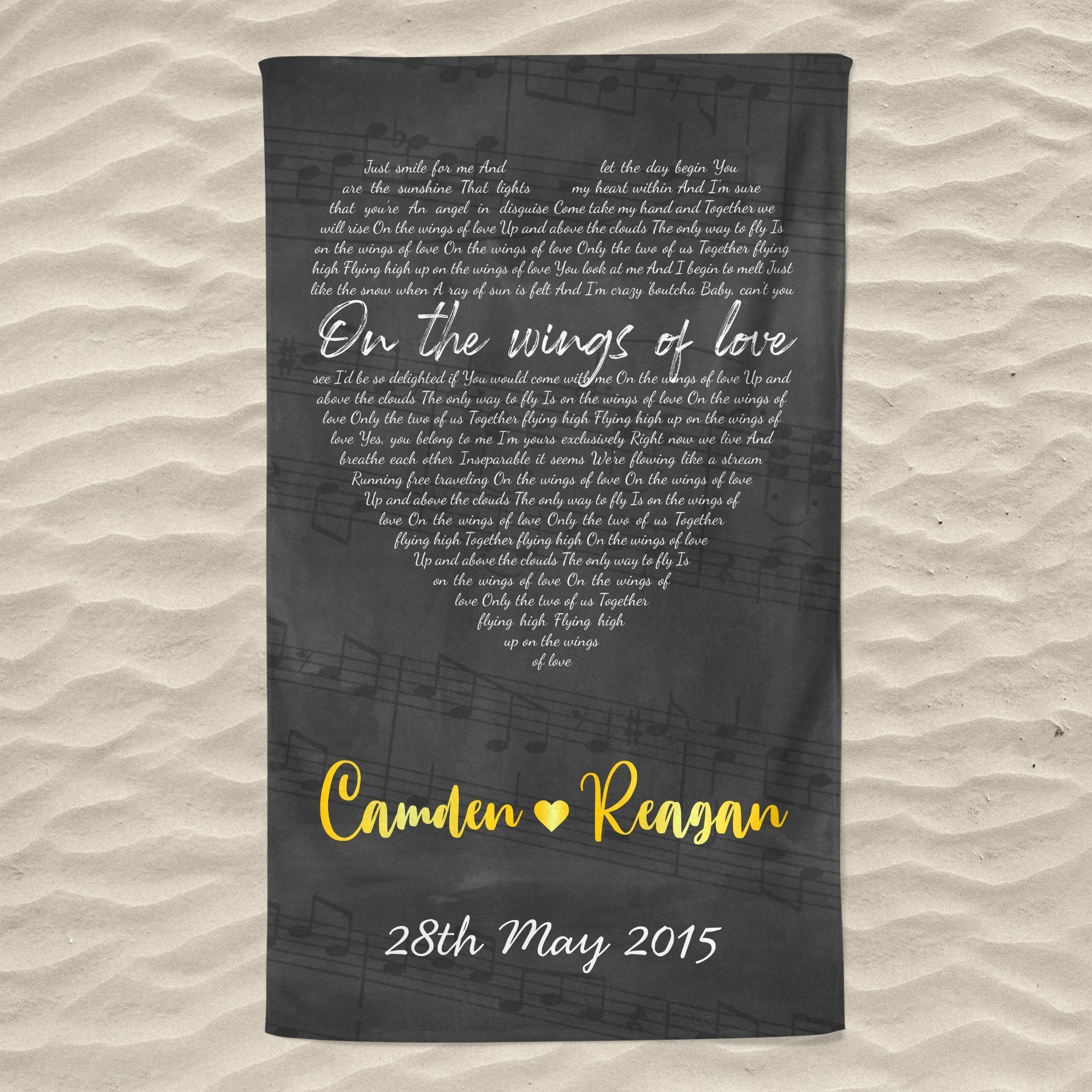 Custom Song Lyrics, Personalized Text Black Background Towel