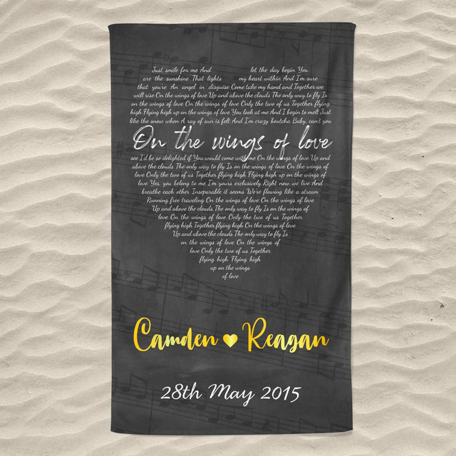 Custom Song Lyrics, Personalized Text Black Background Towel