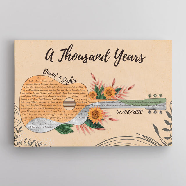 Custom Song Lyrics, Personalized Text, Guitar Art, Canvas