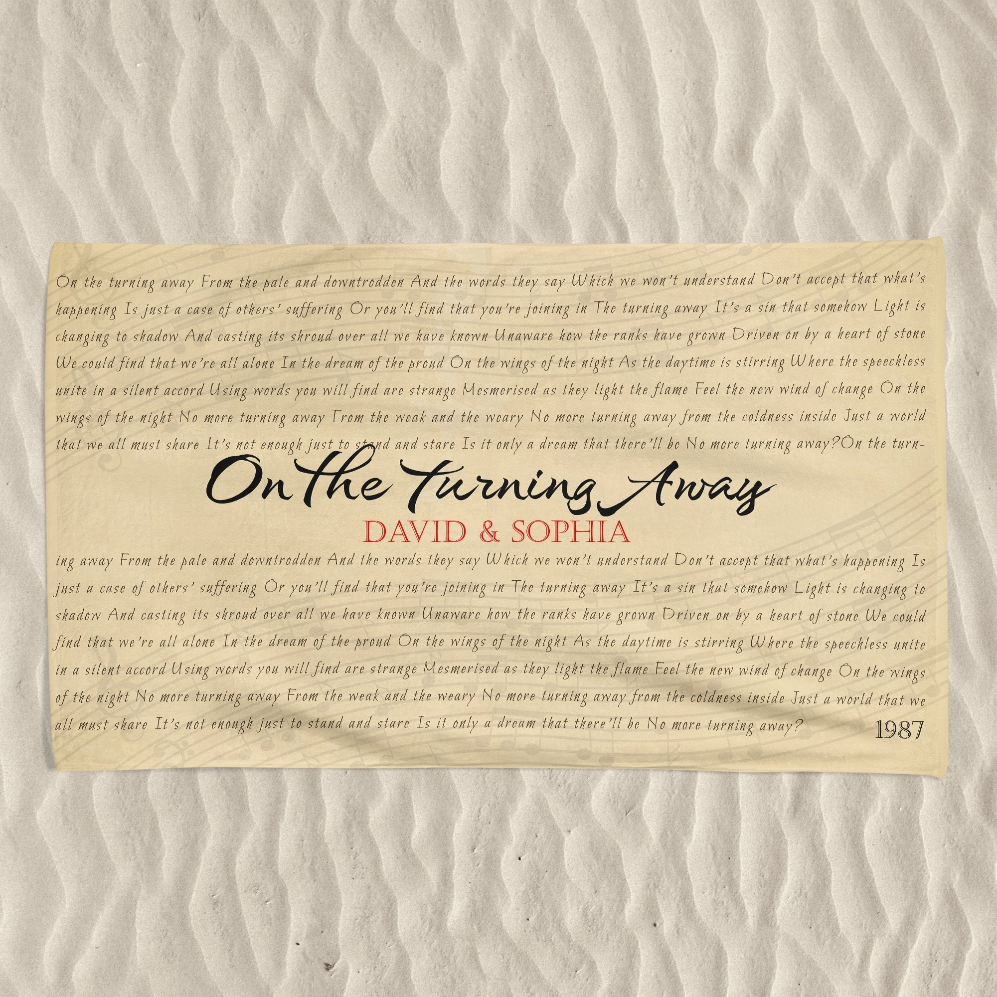 Custom Song Lyrics, Personalized Text Towel