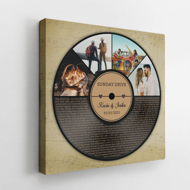 Custom Song Lyrics, Photo And Text, Half Vinyl Record, Canvas Wall Art