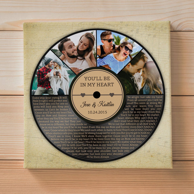 Custom Song Lyrics, Photo And Text, Half Vinyl Record, Canvas Wall Art