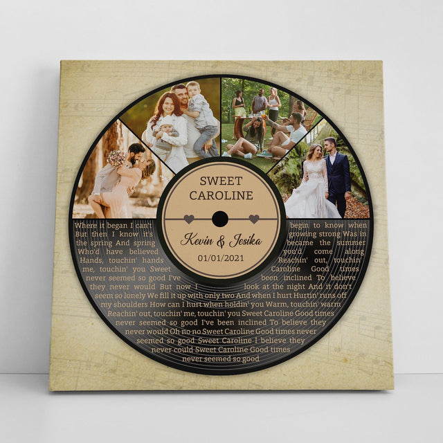 Custom Song Lyrics, Photo And Text, Half Vinyl Record, Canvas Wall Art