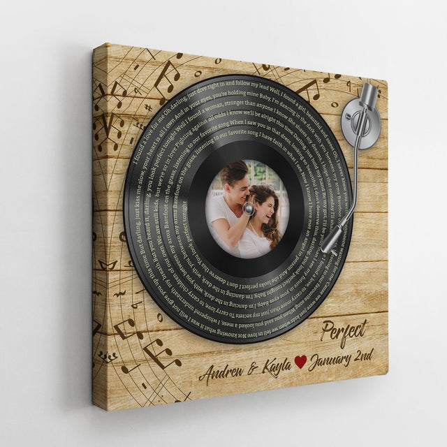 Custom Song Lyrics, Photo And Text, Vinyl Record Player, Canvas Wall Art