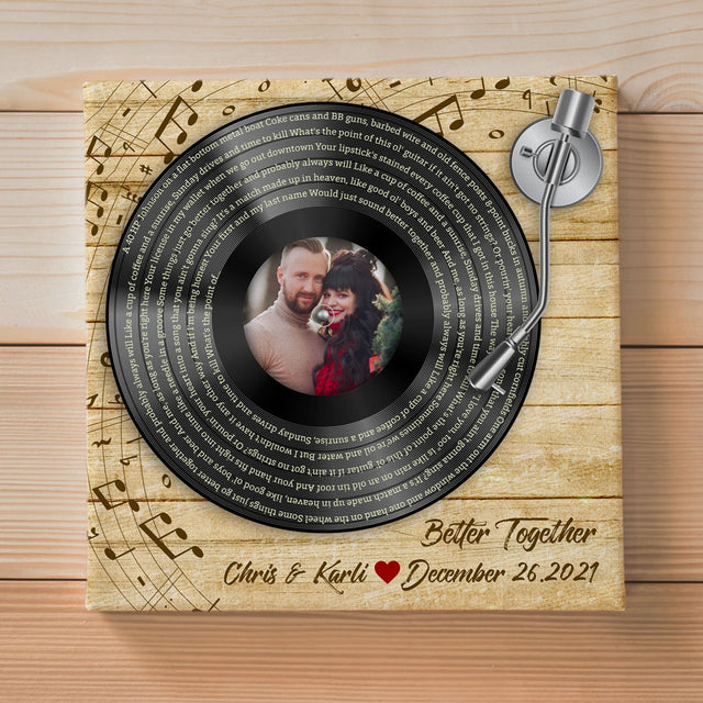 Custom Song Lyrics, Photo And Text, Vinyl Record Player, Canvas Wall Art