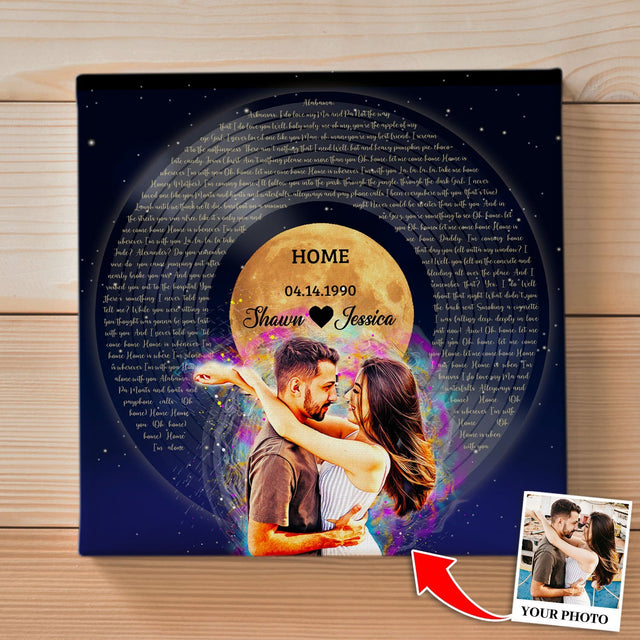 Custom Song Lyrics, Portrait From Photo, Star Wave Style, Personalized Song Name And Text, Canvas Wall Art