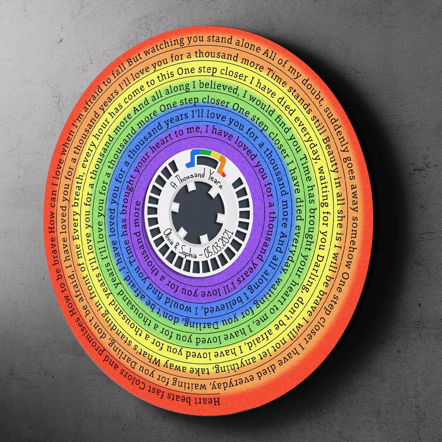 Custom Song Lyrics, Rainbow Supply Reel Cassette, Personalized Song Name And Text Round Wood Sign