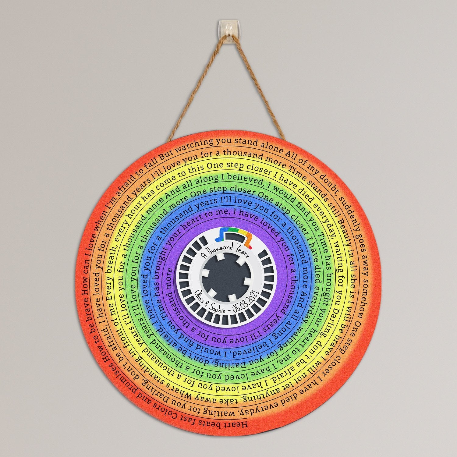 Custom Song Lyrics, Rainbow Supply Reel Cassette, Personalized Song Name And Text Round Wood Sign