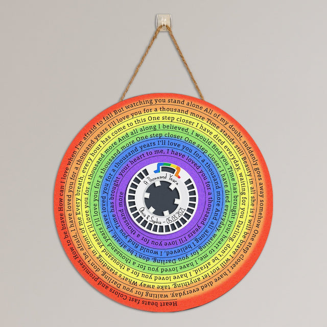 Custom Song Lyrics, Rainbow Supply Reel Cassette, Personalized Song Name And Text Round Wood Sign