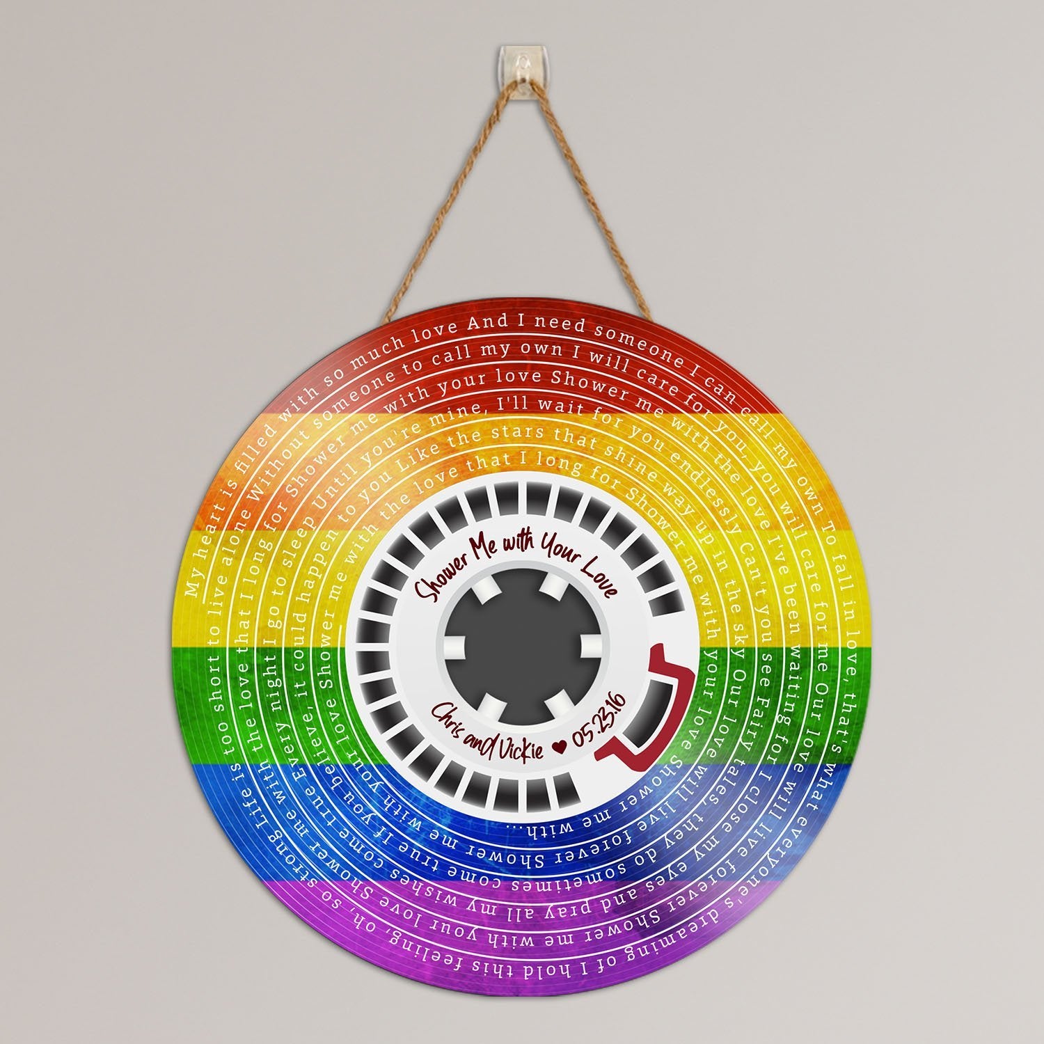 Custom Song Lyrics, Supply Reel Cassette, Rainbow Art, Personalized Song Name And Text Round Wood Sign