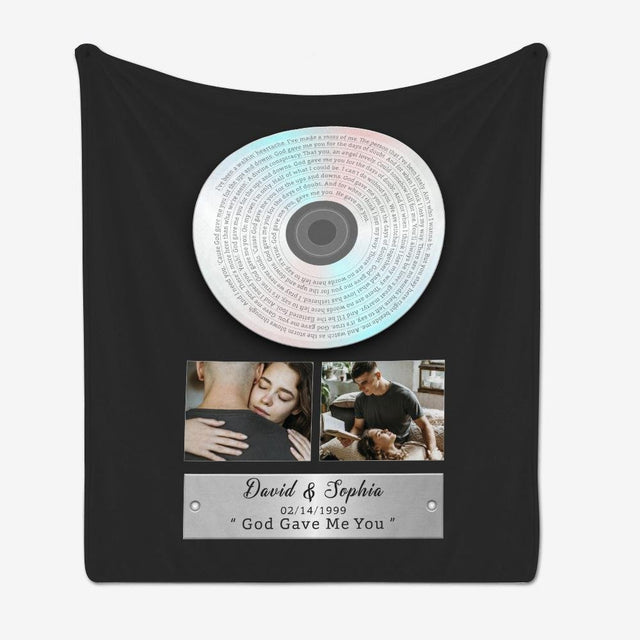 Custom Song Lyrics, Upload Photo, 2 Pictures, Personalized Text Vinyl Record Blanket