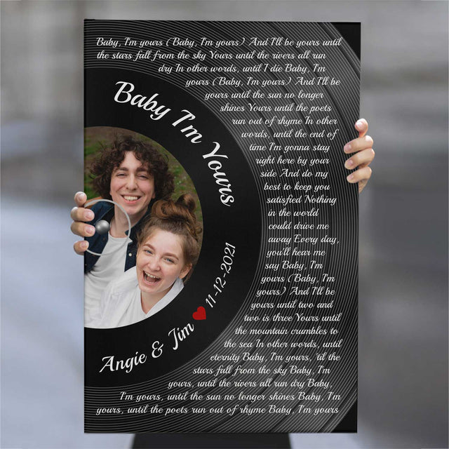 Custom Song Lyrics, Upload Photo And Personalized Text, Half Vinyl Record, Canvas Wall Art