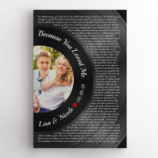 Custom Song Lyrics, Upload Photo And Personalized Text, Half Vinyl Record, Canvas Wall Art