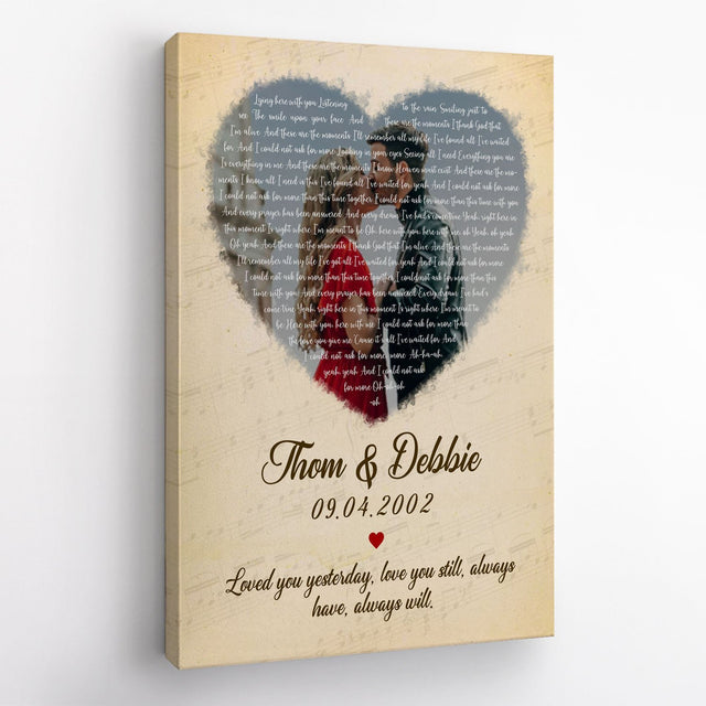 Custom Song Lyrics, Upload Photo, Heart Shape, Canvas Wall Art, Gift For Wedding