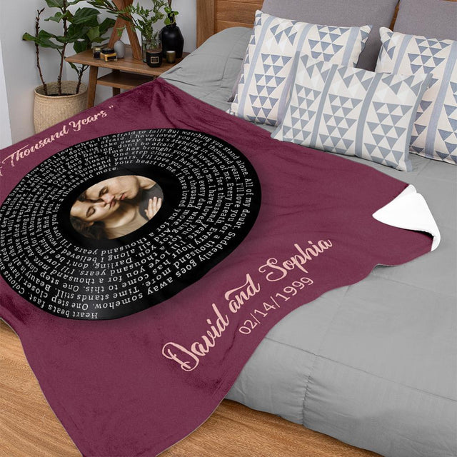 Custom Song Lyrics, Upload Photo, Personalized Name And Date, Vinyl Record Blanket