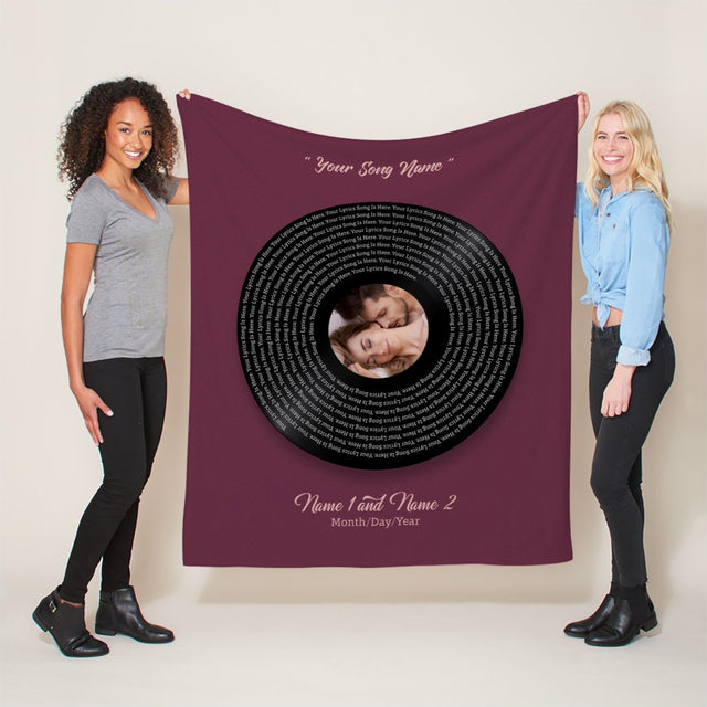 Custom Song Lyrics, Upload Photo, Personalized Name And Date, Vinyl Record Blanket