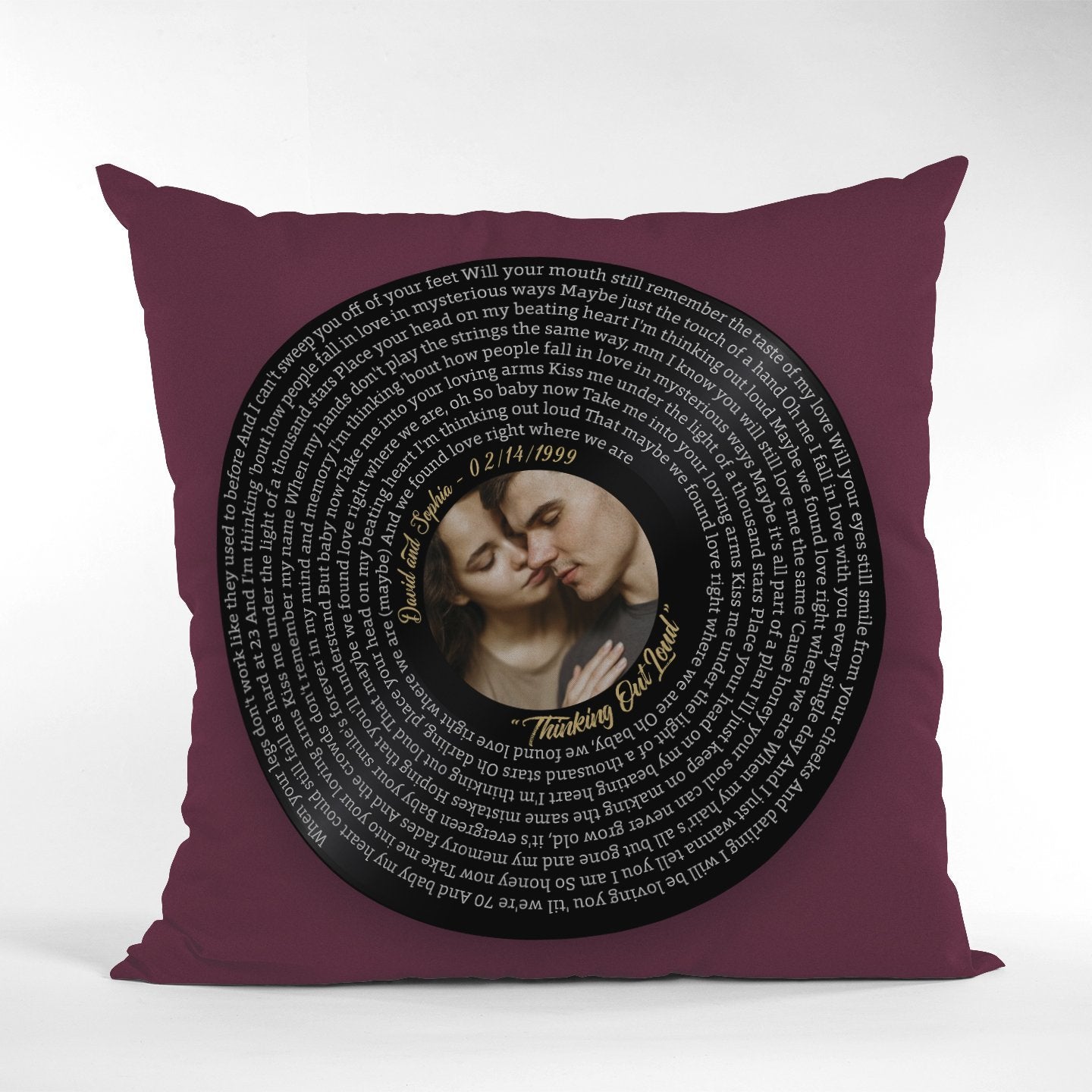 Custom Song Lyrics, Upload Photo, Personalized Name And Date, Vinyl Record Pillow