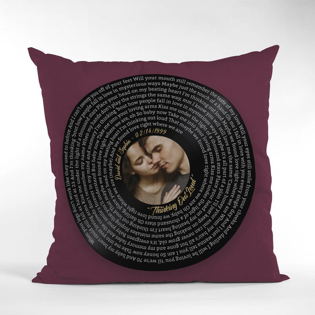 Custom Song Lyrics, Upload Photo, Personalized Name And Date, Vinyl Record Pillow