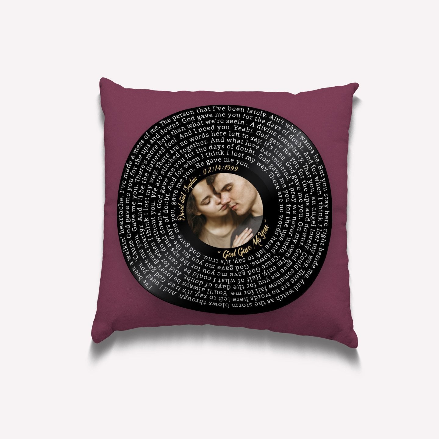 Custom Song Lyrics, Upload Photo, Personalized Name And Date, Vinyl Record Pillow