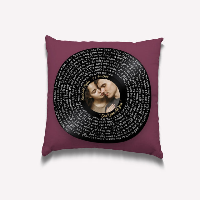 Custom Song Lyrics, Upload Photo, Personalized Name And Date, Vinyl Record Pillow