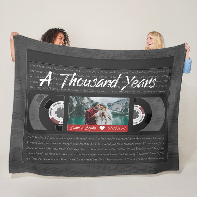 Custom Song Lyrics, Upload Photo, Personalized Name, Date, Song Name VHS Tape Blanket