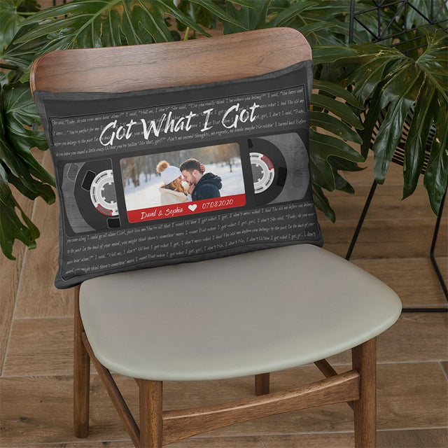 Custom Song Lyrics, Upload Photo, Personalized Name, Date, Song Name VHS Tape Pillow
