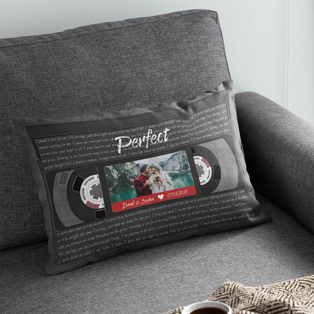 Custom Song Lyrics, Upload Photo, Personalized Name, Date, Song Name VHS Tape Pillow