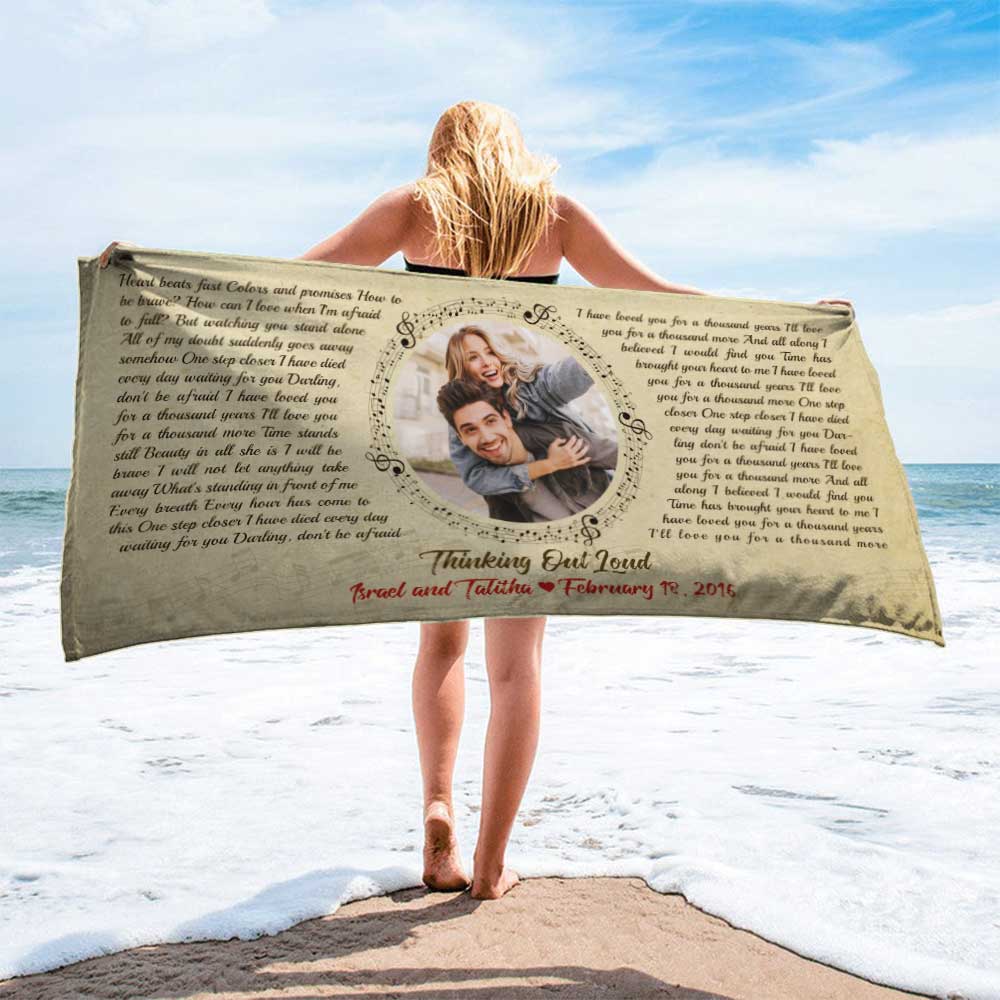 Custom Song Lyrics, Upload Photo, Personalized Name, Date Towel