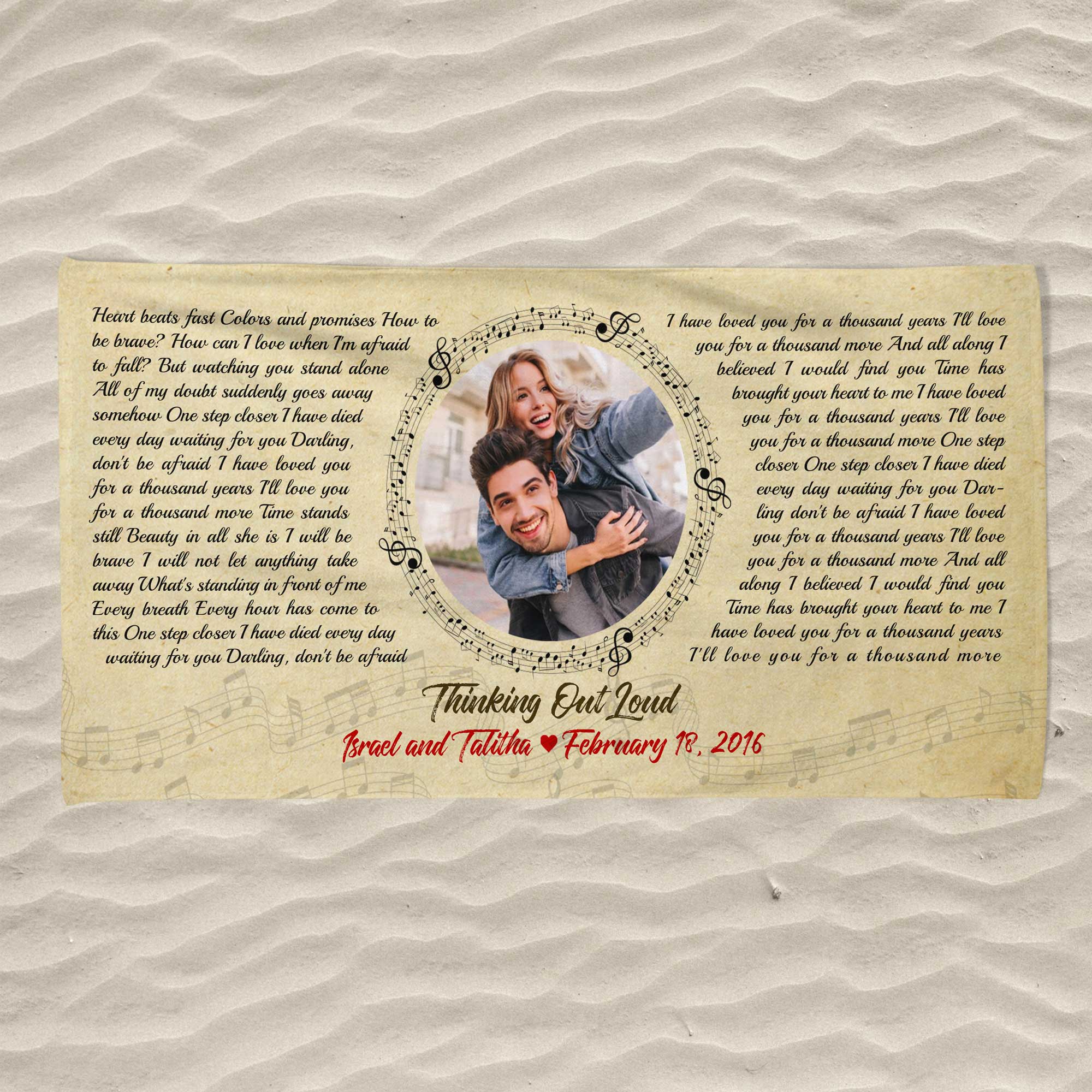 Custom Song Lyrics, Upload Photo, Personalized Name, Date Towel