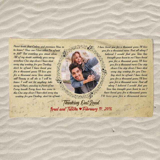Custom Song Lyrics, Upload Photo, Personalized Name, Date Towel