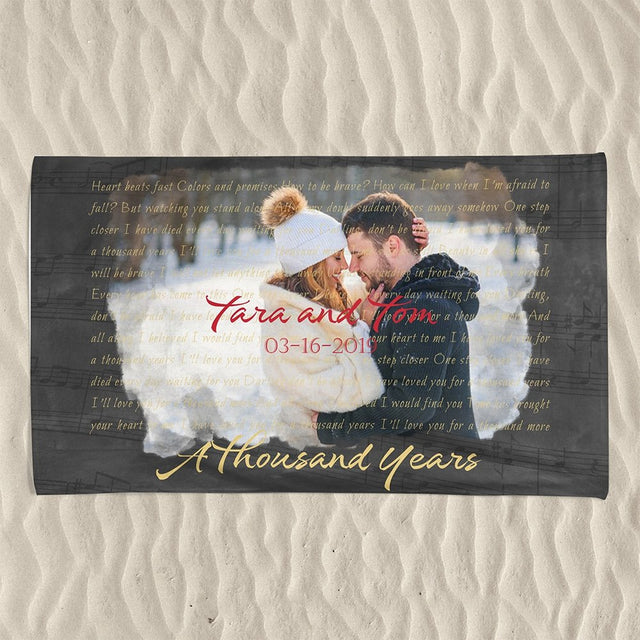 Custom Song Lyrics, Upload Photo, Personalized Song Name And Text Towel
