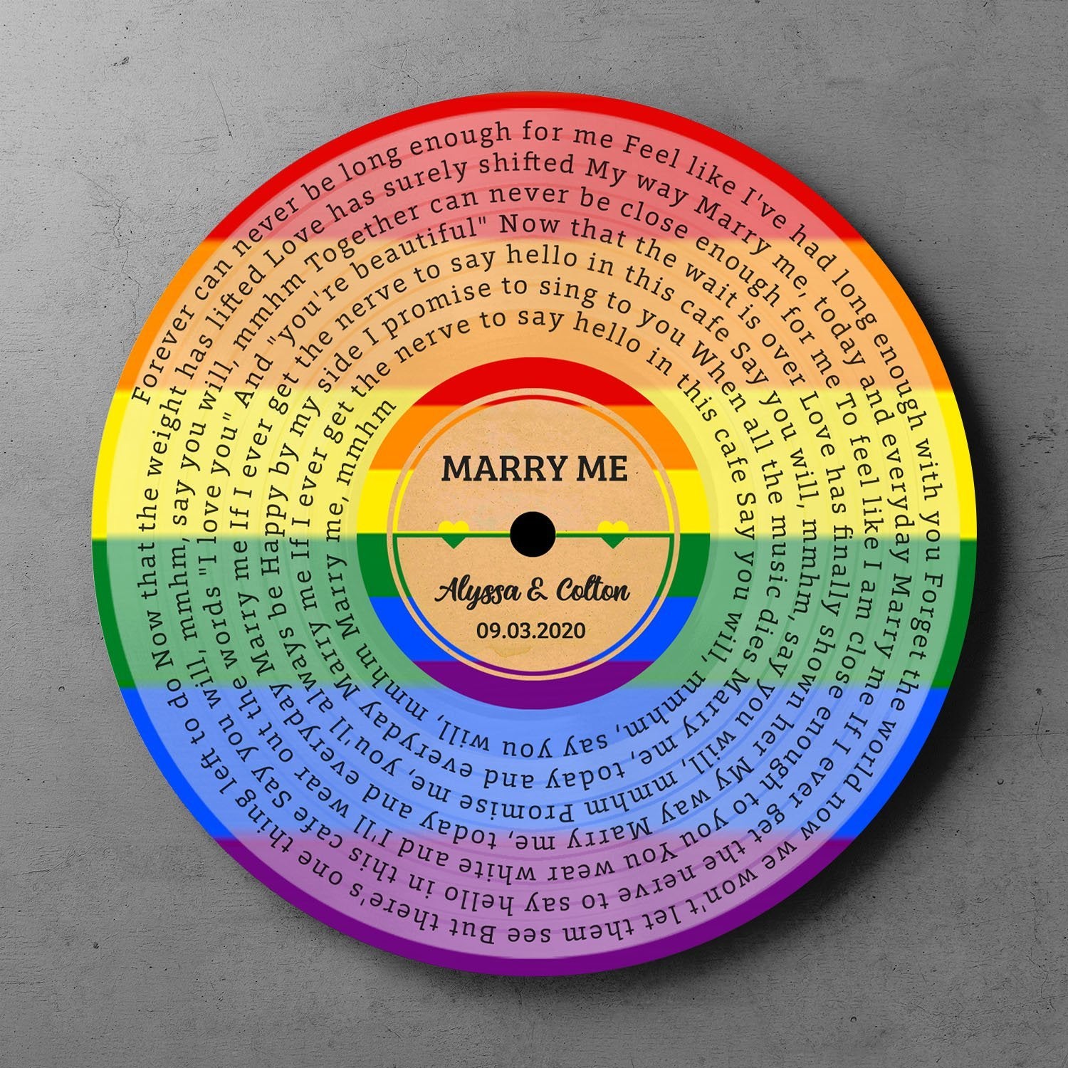 Custom Song Lyrics, Vinyl Record Art, Gift For LGBT, Personalized Song Name And Text Round Wood Sign