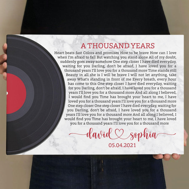 Custom Song Lyrics, Vinyl Record, Custom Name And Text, Canvas Wall Art