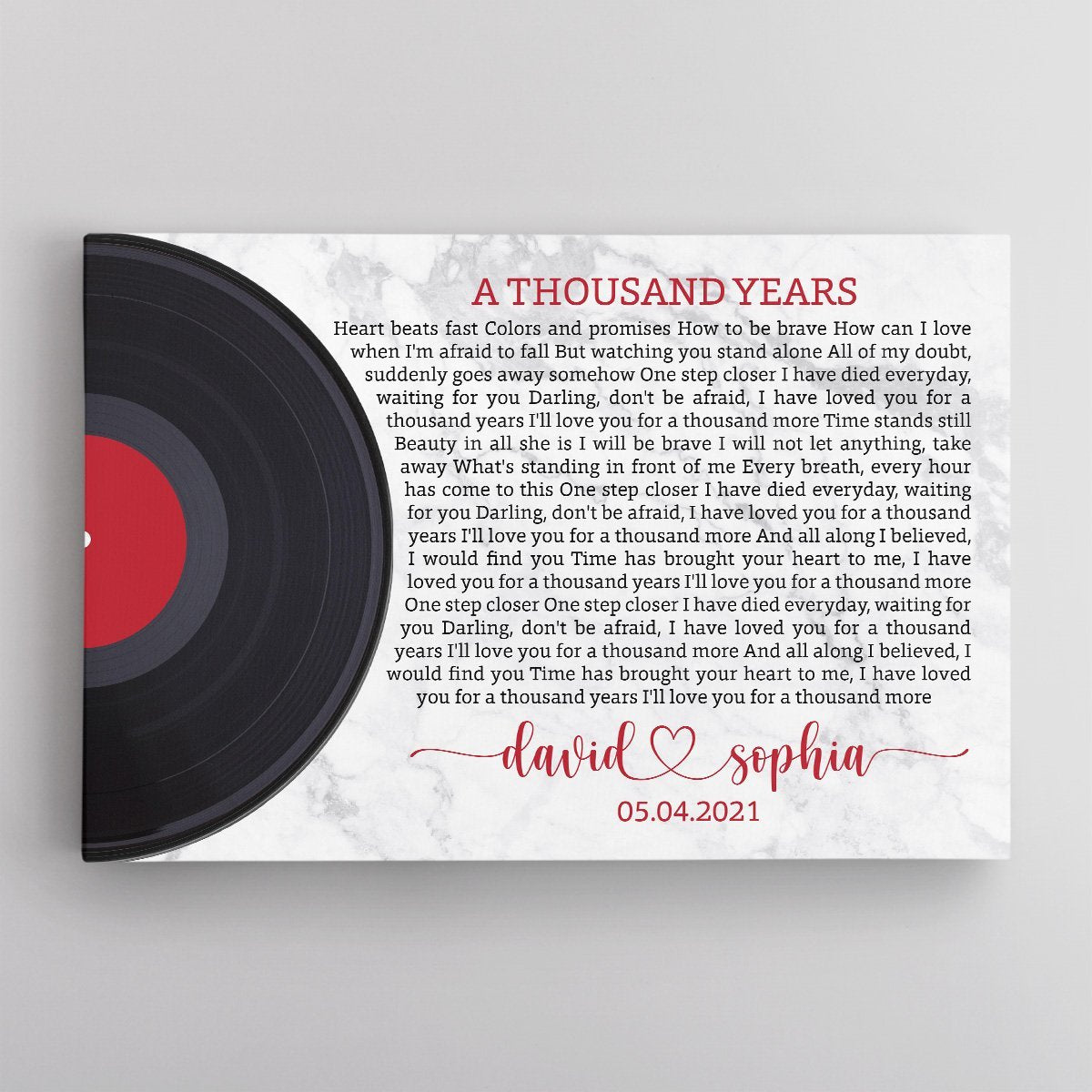 Custom Song Lyrics, Vinyl Record, Custom Name And Text, Canvas Wall Art