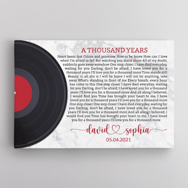 Custom Song Lyrics, Vinyl Record, Custom Name And Text, Canvas Wall Art