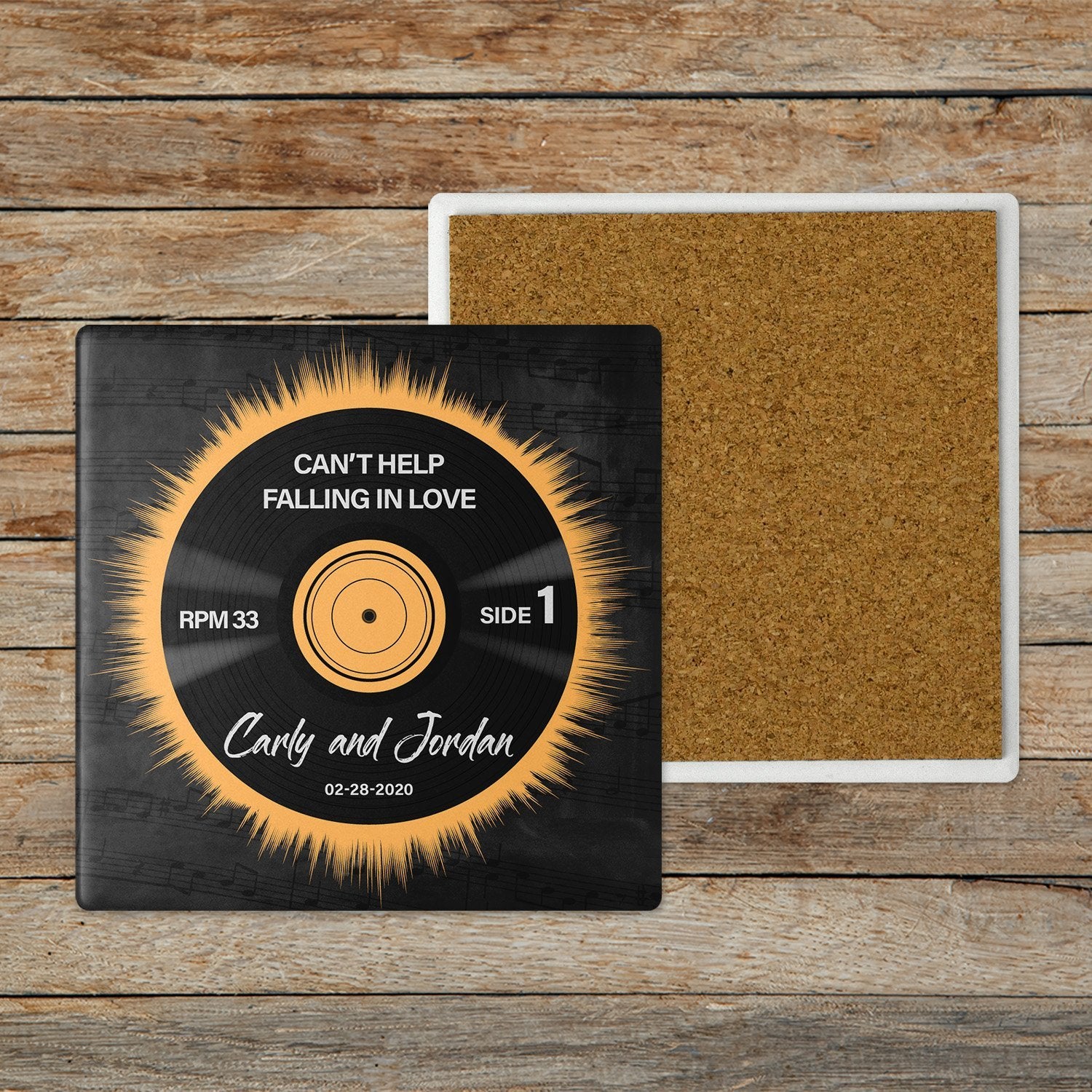 Custom Song Name, Name And Date, Black Vinyl Record, Stone Coasters Set Of 4