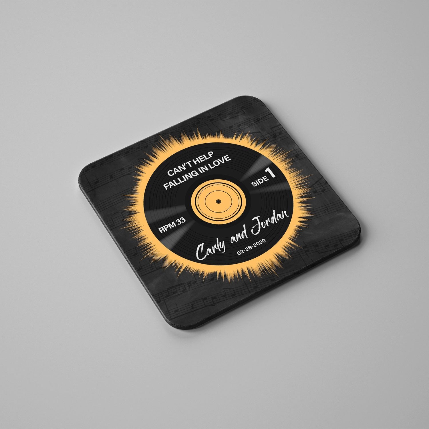 Custom Song Name, Name And Date, Black Vinyl Record, Stone Coasters Set Of 4