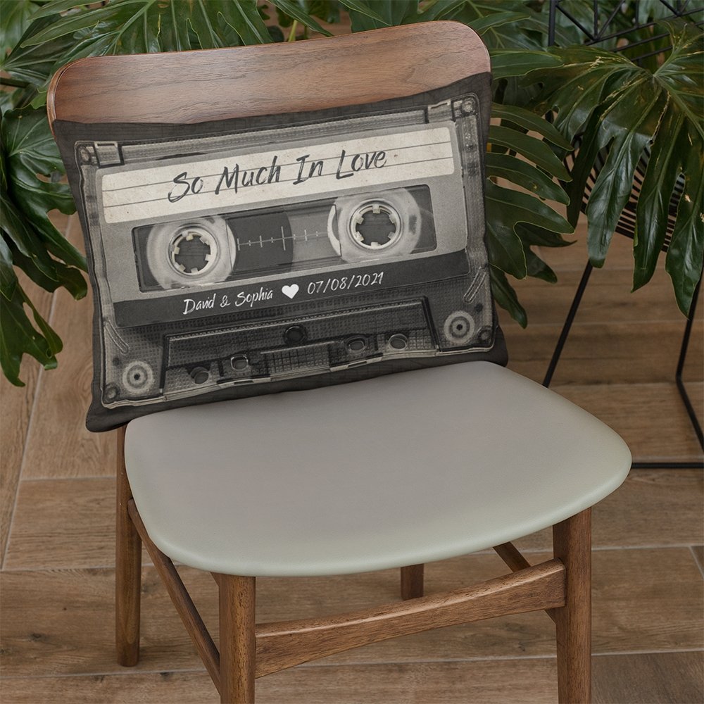 Custom Song Name, Personalized Name And Date, Black Cassette Tape Pillow