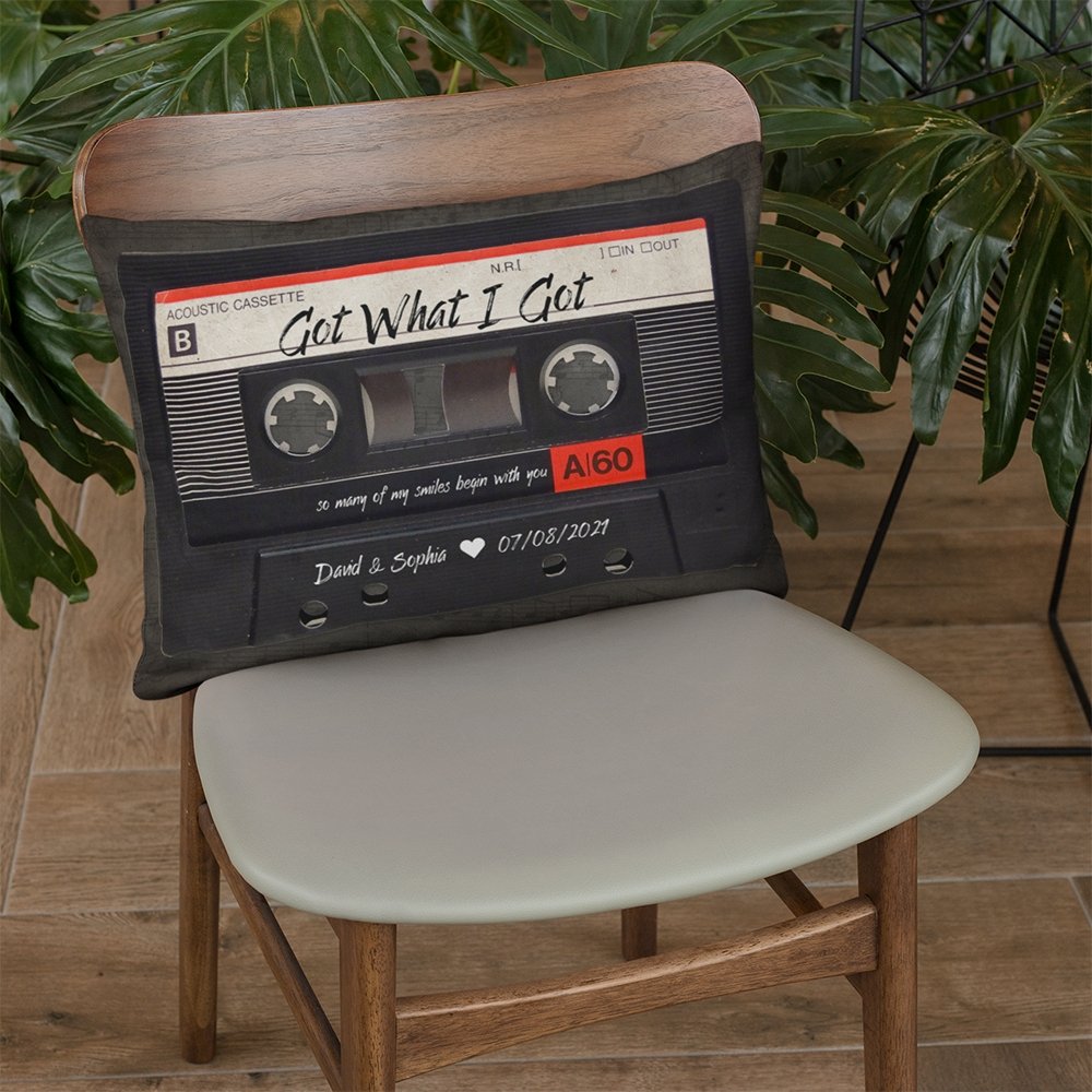 Custom Song Title, Personalized Name And Date, Black Cassette Tape Pillow