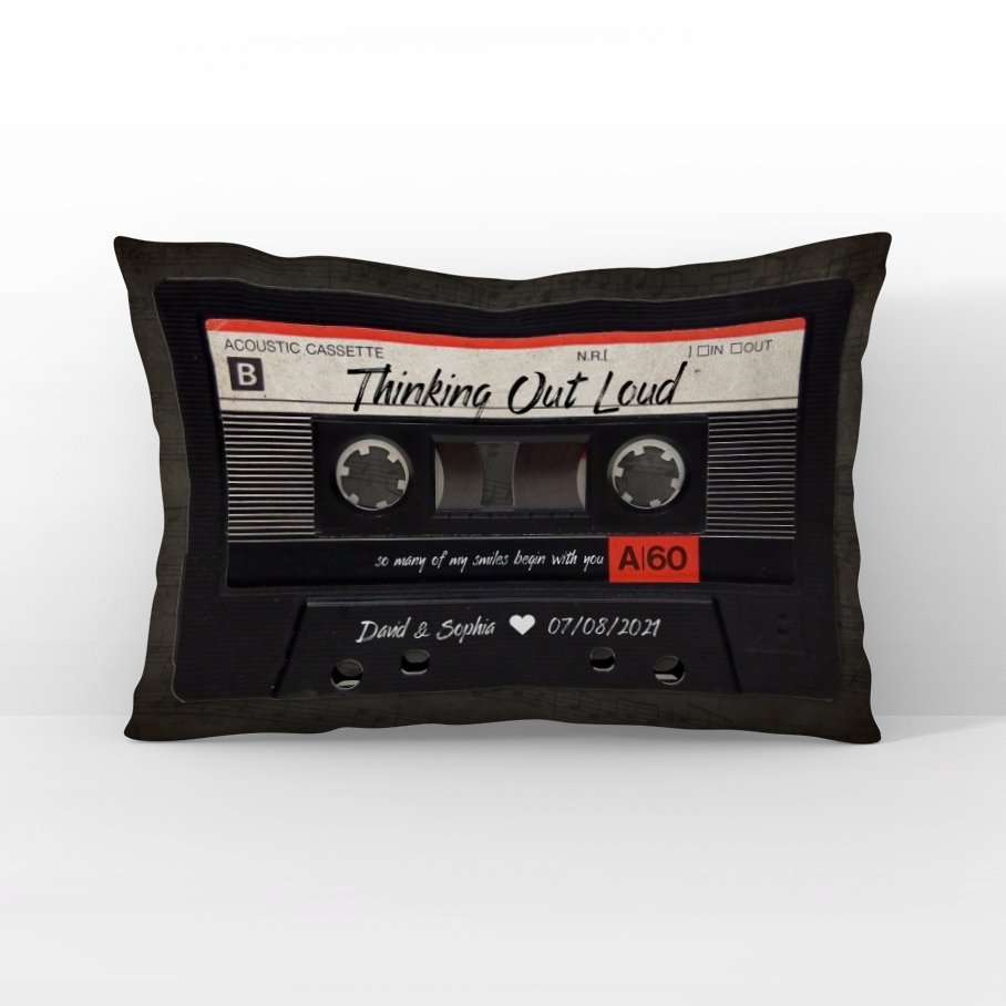 Custom Song Title, Personalized Name And Date, Black Cassette Tape Pillow