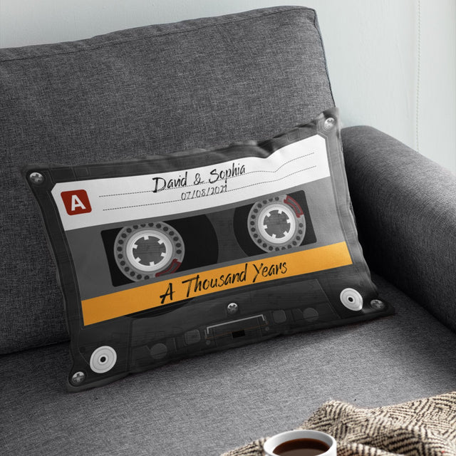 Custom Song Title, Personalized Name And Date, Cassette Tape Art Pillow